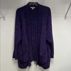 Woman Within Deep Purple Open Cardigan